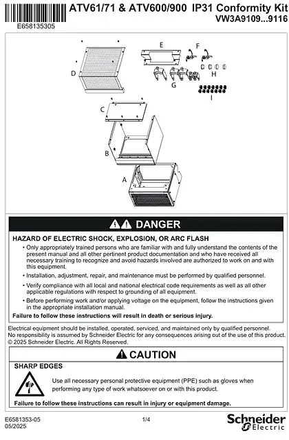 schneider施耐德Instruction Sheet - IP31 Conformity kit - VW3A9109_ VW3A9116